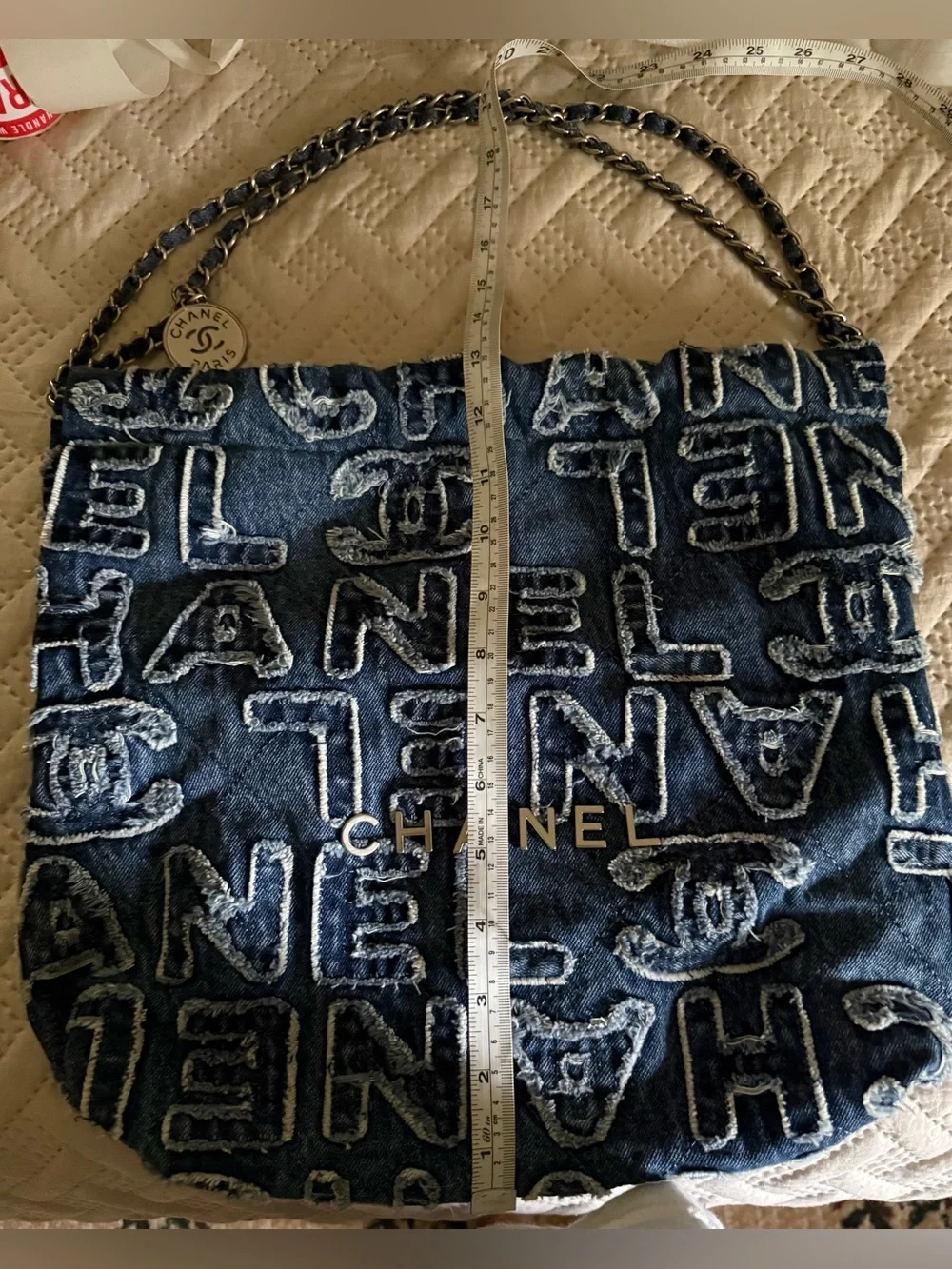 Denim Logo-Embroidered Navy Shoulder Hobo